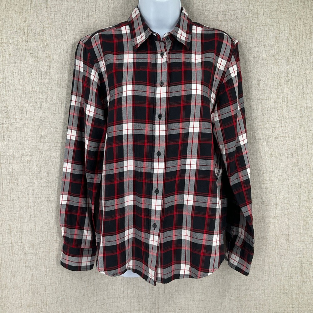 Lauren Ralph Lauren Button Down Shirt Womens L Red Black Plaid Twill Classic